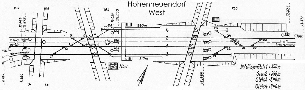 Gleisplan Bahnhof Hohen Neuendorf West, Zustand 1967